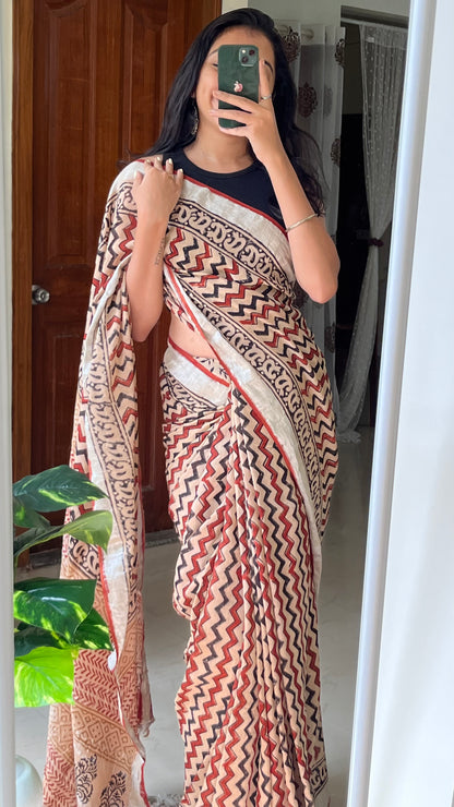 GARGI - Hand Block Print Linen Saree