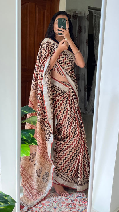 GARGI - Hand Block Print Linen Saree