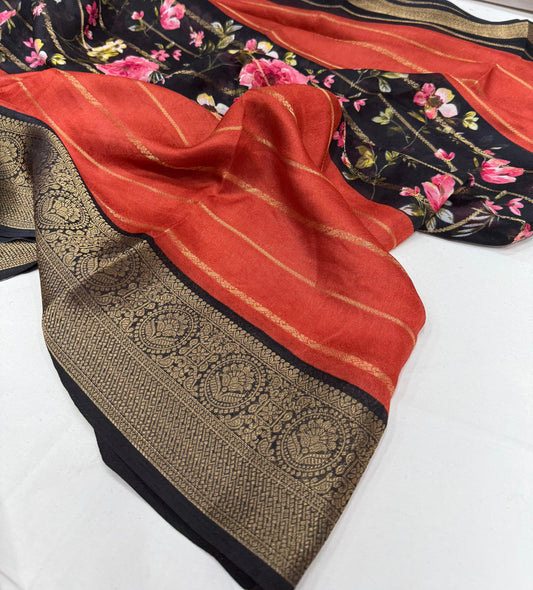 REVATI - (Orange) Hoprint Silk Saree