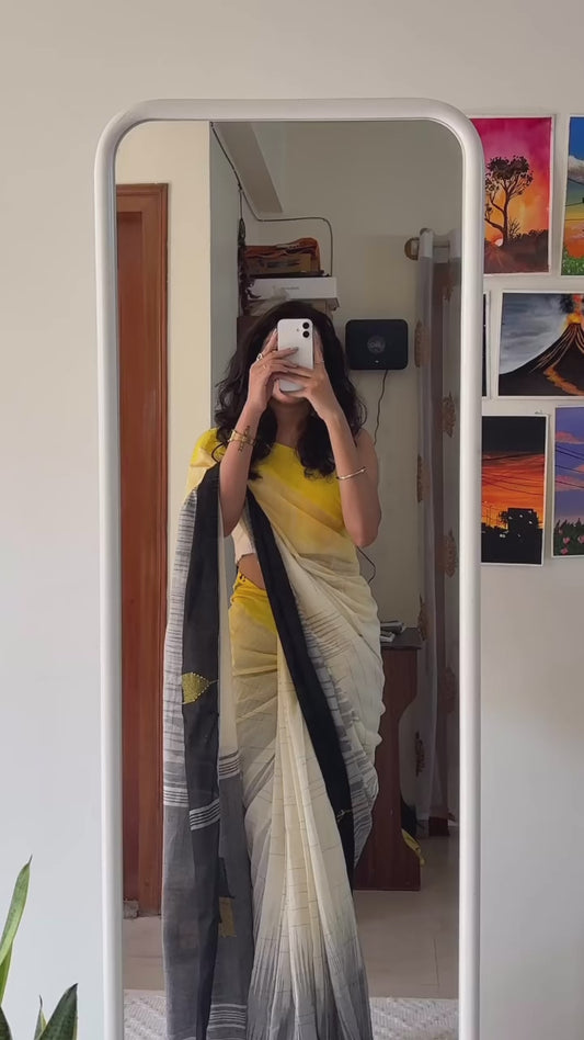 RAJSI- (B&Y) Pure Mul Cotton Handwoven Ikkat Soft Saree