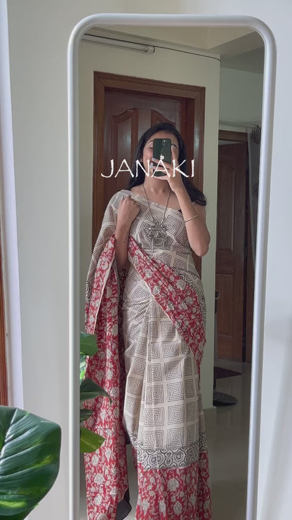 JANAKI - Hand Block Print Mulmul Cotton Saree