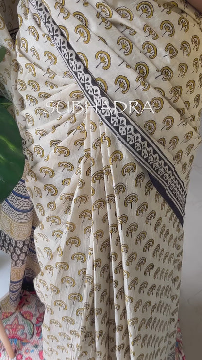 SUBHADRA - Hand Block Print Mulmul Cotton Saree