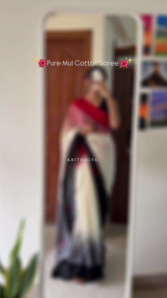 RAJSI- (B&R) Pure Mul Cotton Handwoven Ikkat Soft Saree
