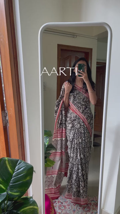 AARTI - Hand Block Print Mulmul Cotton Saree