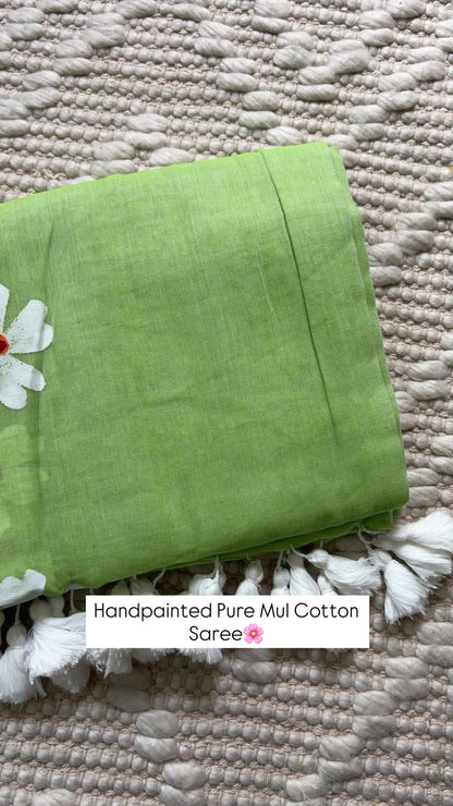 AVNI -Handpainted Pure Mul Cotton Saree (G)
